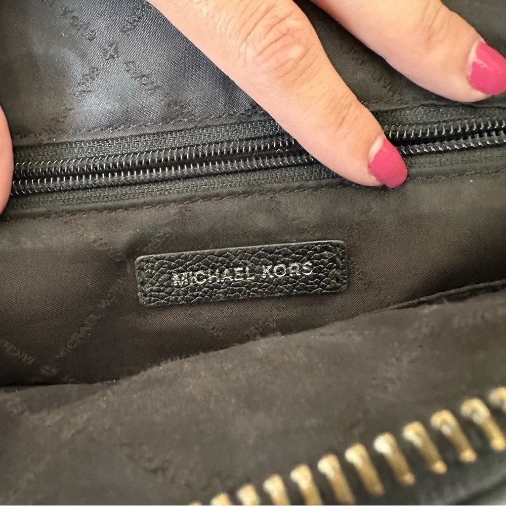 Michael Kors Black Pebble Leather Silver Hardware Top Handle Satchel Bag OS